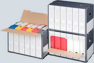 Archivbox für Ordner, grau, mit perforiertem Frontdeckel zum öffnen