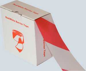 Absperr- und Flatterband rot/weiß aus Polyethylen, 32 my