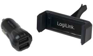 LogiLink USB-KFZ-Ladegerät + Smartp hone Halterung, schwarz (11115979)