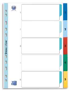 Register A4 0,12 mm PP-Folie, 1-5, 5 Blatt, 5-farbig, Deckblatt weiß