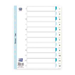 Register A4 0,15 mm starker PP-Folie, 1-12, 12 Blatt, weiß