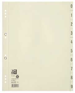 Trennblatt A4, aus 200 g/m² Kraftkarton Ziffen 0-9 und Tabfelder 10/20