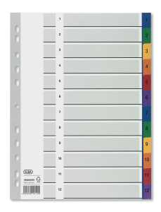 Register A4 0,12 mm PP-Folie, 1-12, 12 Blatt, 6-farbig, Deckblatt weiß