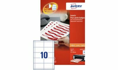 Zweckform AVERY Inserts imprimables pour badg es, 55 x 86 mm, blanc (7217418)