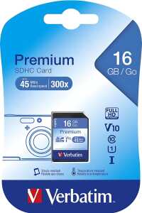 SDHC Speicherkarte, 16 GB, Premium Class 10, U1, UHS-I 45MB/s, 300x