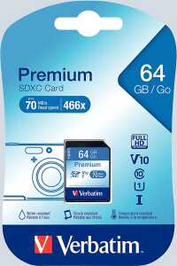 SDXC Speicherkarte, 64 GB, Premium Class 10, U1, UHS-I 45MB/s, 300x