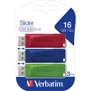 Speicherstick USB 2.0, 16 GB, StorenGo Slider, Multipack