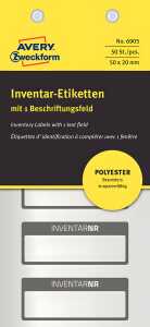 Inventar-Etikett Polyester silber, schwarz, 50x20 mm,