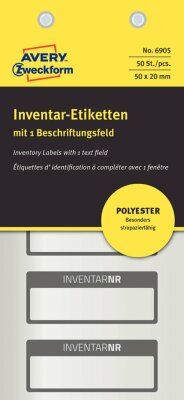 Zweckform Inventar-Etikett Polyester silber, schwarz, 50x20 mm, 1 Beschrift.-feld