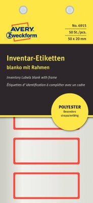 Zweckform Inventar-Etikett Polyester silber, rot, 50x20 mm, blanko