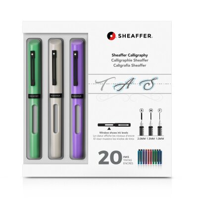 Sheaffer Kalligraphie Maxi Kit Feder B/M/F FFH Grün, Weiß, Violett + 20 Patr.