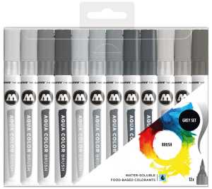 Molotow Marker AQUA COLOR BRUSH 12er Etui, Grey Set, sortiert