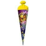 Schultüte Schmetterling 70cm rund Rot(h)-Spitze Filzverschluss Glitter