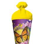 Schultüte Schmetterling 70cm rund Rot(h)-Spitze Filzverschluss Glitter