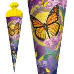 Schultüte Schmetterling 70cm rund Rot(h)-Spitze Filzverschluss Glitter