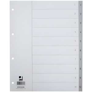 Q-Connect Zahlenregister - 1 - 10, PP, A4 Überbreite, 10 Blatt, grau