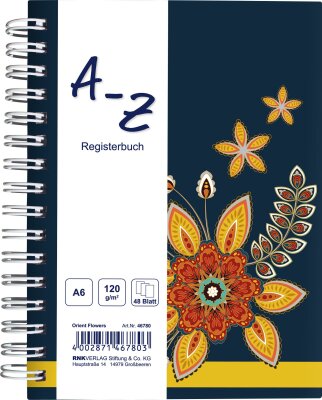 RNK Registerbücher, A6, Notizbuch mit Register A-Z Orient Flowers