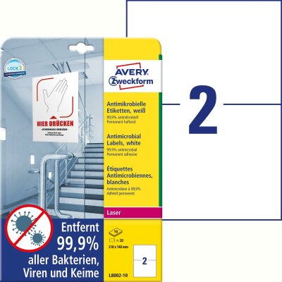 Zweckform Folienetiketten 210x148 mm weiß L8002-10 antimikrobiell