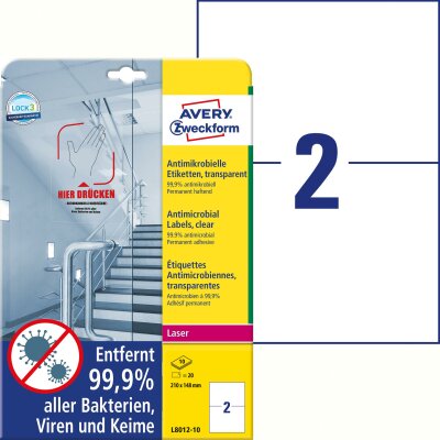 Zweckform Folienetiketten 210x148 mm transparent L8012-10 antimikrobiell