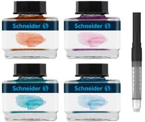 Schneider Pastell-Tintengläser Geschenkset 1 4x Tintenglas 15ml, Tintenkonverter