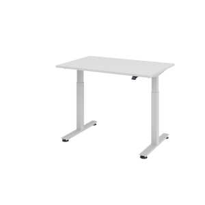 Sitz-Steh-Schreibtisch mit T-Fuß - 120 x 72-119 x 80 cm, Grau