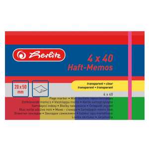 Herlitz Haft-Memos 20x50mm 4x40 Blatt transparent rt gb bl gn blanko