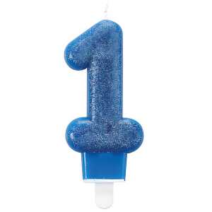 AMSCAN EUROPE Zahlenkerze 1 mit Glitzer blau Höhe 76mm, Amscan