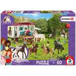 Puzzle 60 Teile Treffen vor dem Wohnwagen, Schleich Horse...