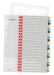 Plastikregister A4 Cosy 1 bis 20 farbig mit 20 farbigen Taben