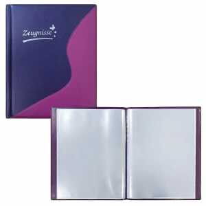 Idena Zeugnismappe A4 12 Hüllen violett, Mappe mit wattiertem Cover