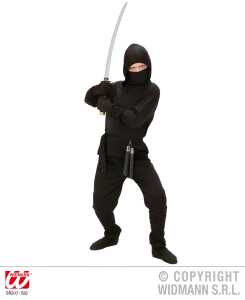 Kinderkostüm Ninja schwarz Set Gr. 128, Mantel mit Kapuze, Hose,