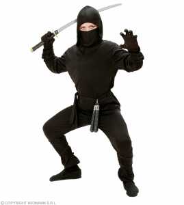 Kinderkostüm Ninja schwarz Set Gr. 140, Mantel mit Kapuze, Hose,