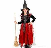 Kinderkostüm Hexe rot/schwarz Set Gr.140, Kleid mit Unterrock, Hut,