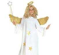 Kinderkostüm Engel weiß/gold Set Gr.128, Kleid und Heiligenschein