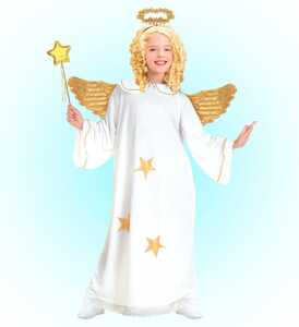 Kinderkostüm Engel weiß/gold Set Gr.158, Kleid und Heiligenschein