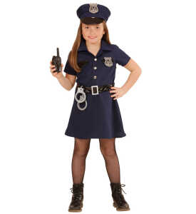Kinderkostüm Polizistin Kleid Hut Gr. 128, mit Funkgerät Handschellen
