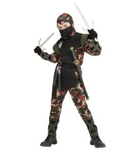 Kinderkostüm Ninja Tarnfarben Set Gr.140, Mantel mit Kapuze, Hose,