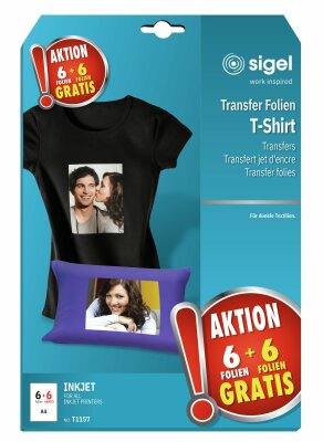 SIGEL T1157 T-Shirt Transfer Folien für dunkle Textilien - A4 - weiß - 12 Stück