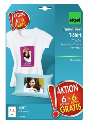 SIGEL T1156 T-Shirt Transfer Folien für helle Textilien - A4 - weiß - 12 Stück