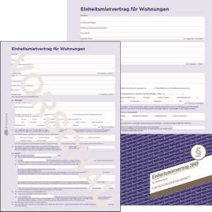 Einheitsmietvertrag - Wohnungen, DIN A4, mit Hausordnung, 1 Satz, blau