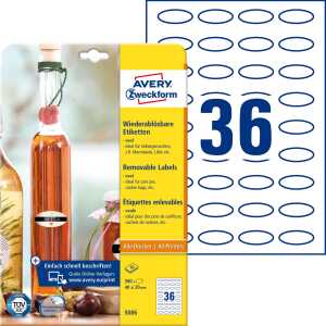 AVERY ZWECKFORM 5086 abl?barUniversaletiketten oval 40x20mm wei?