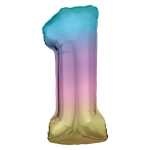 Folienballon Zahl 1 Regenbogen pastell 86cm, Amscan