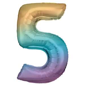 Folienballon Zahl 5 Regenbogen pastell 86cm, Amscan