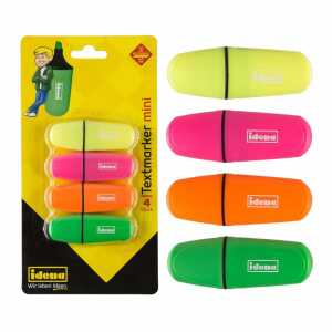 Textmarker Mini 4 Farben, leuchtende Farben, Strichstärke 1-4mm