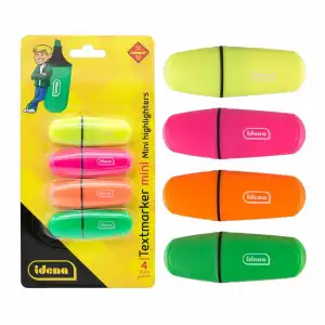 Textmarker Mini 4 Farben, leuchtende Farben, Strichstärke 1-4mm
