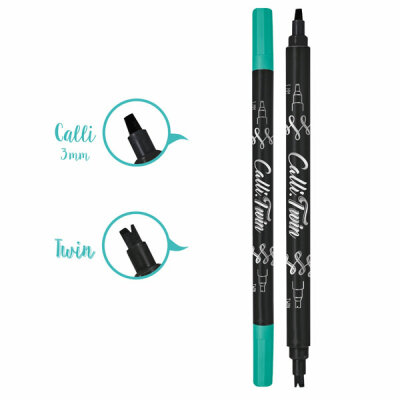 Calli.Brush Pinselstift  TWIN Turquoise, zwei Kalligrafiespitzen: Die eine 3 mm breite Striche,, die andere schreibt mit einer Doppel-Kontur-Spitze,, Online