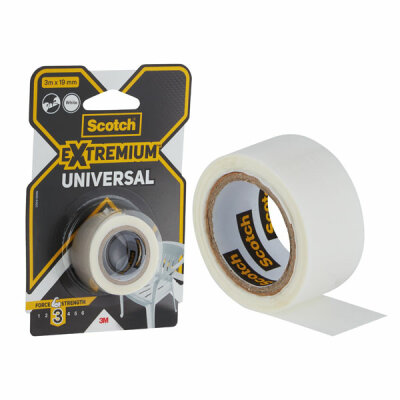 Universal Klebeband  19mmx3m Extremium weiß, beschriftbares Gewebeband, für präzise Reparaturen,, zur Verstärkung von Bucheinbänden und zum Befestigen,, Ordnen oder Beschriften von Werkzeug, Scotch