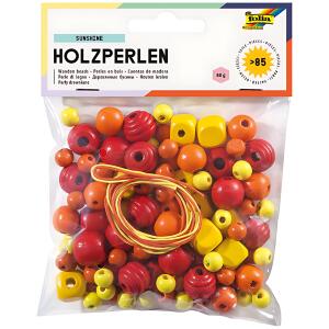 Holzperlen 85er Sunshine gelb rot, mit 2 Schnüren je 85cm, Folia