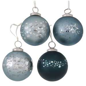 Weihnachtskugel Rivasecco 8cm blau 4fach sortiert, aus Glas, Boltze