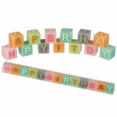 Kerzenblock 3x3cm 13er  Happy Birthday pastell, 13er Set in Kunststoff-Box, Out Of The Blue